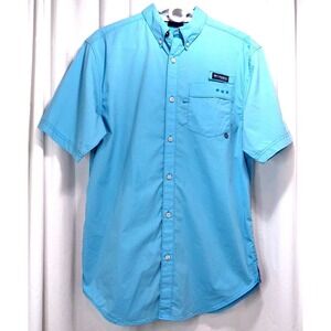 Columbia Shirt Men's S Blue‎ PFG Regular Button Fishing Short Sleeve Vented